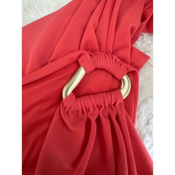 Halston Heritage stretch Dress Cowl Neck Ruched Golden Detail - Picture 4 of 14
